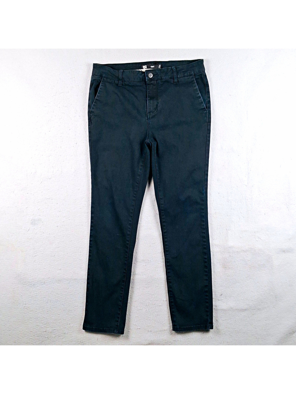 RSQ Mens Skinny Jeans Black Dark Wash Denim Button Zip Pockets Solid Classic